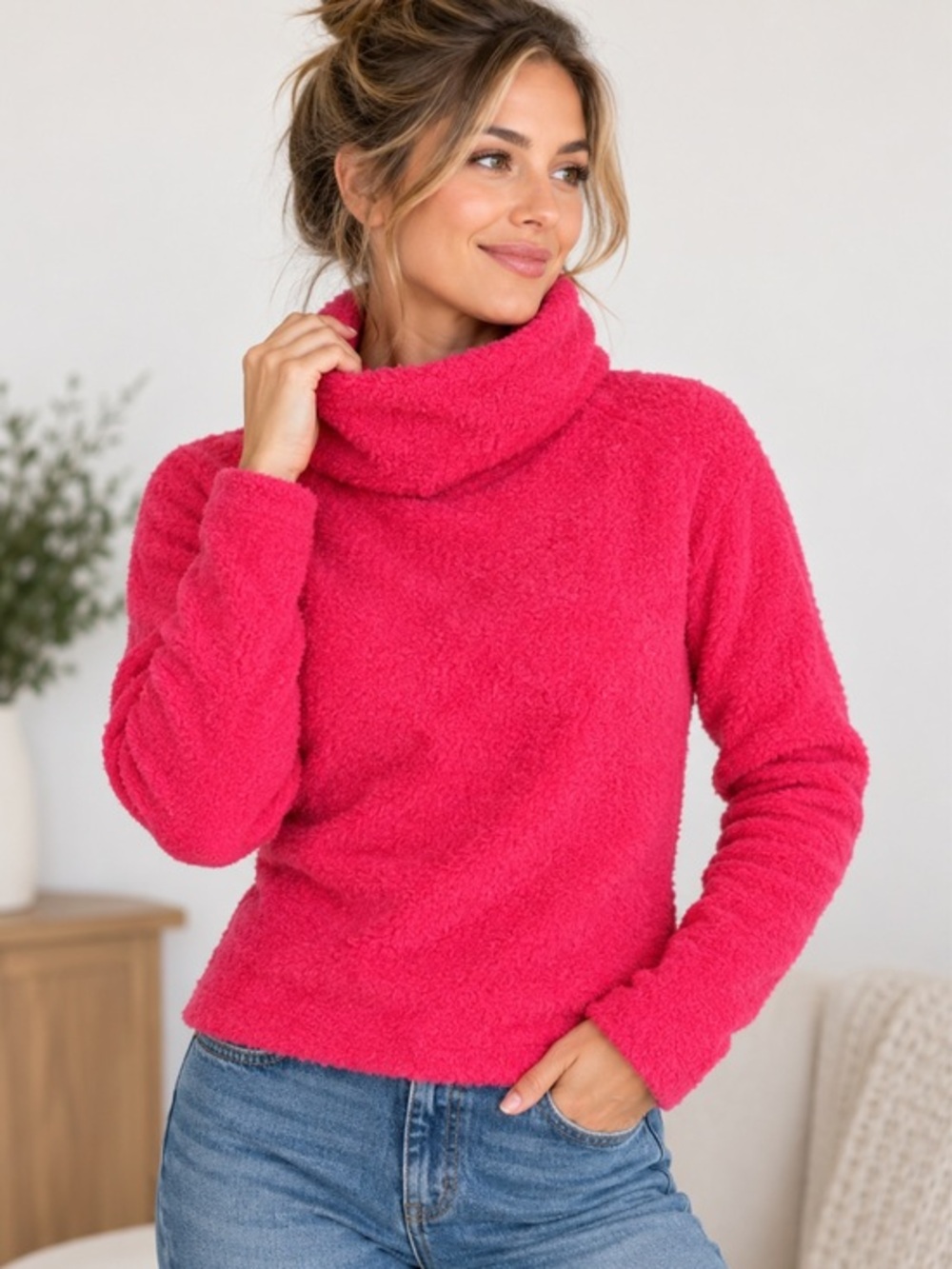 Athleta Fuzzy Cozy Turtleneck Pullover Sweater Pink Size XS